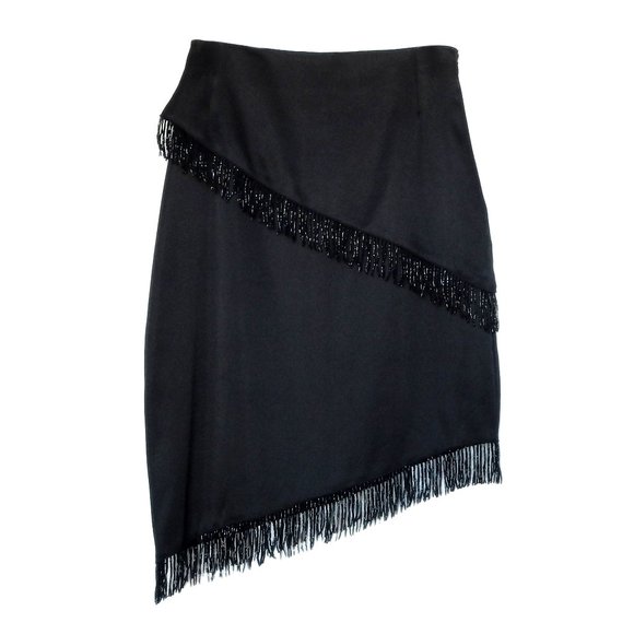Vintage Dresses & Skirts - Vintage Satin Pencil Skirt w/ Beaded Fringe